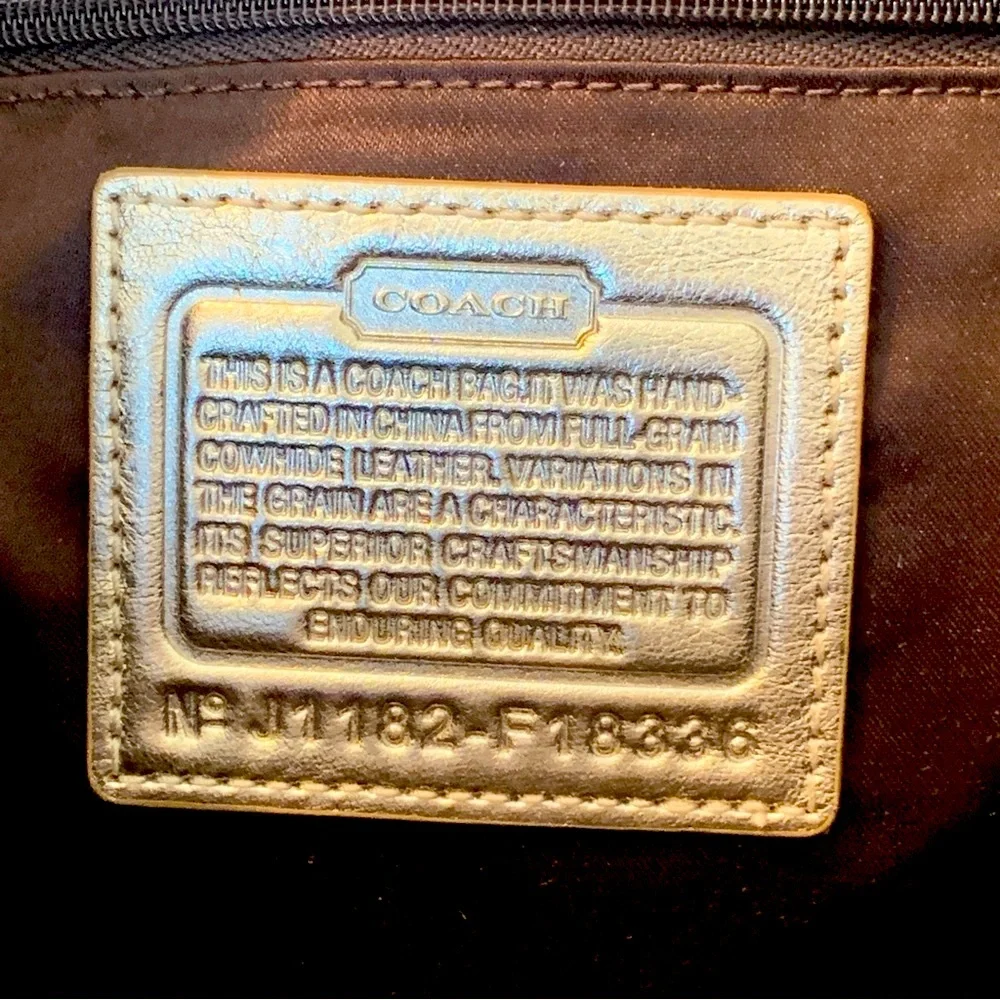 COACH Laura Leather Signature Print Tote Shoulder Bag Metallic Gold - Picture 15 of 16